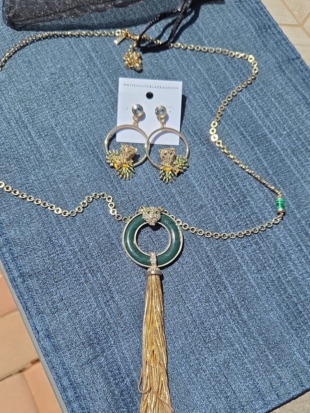 White House Black Market Gold Tone And Crystal Earrings Necklace Set